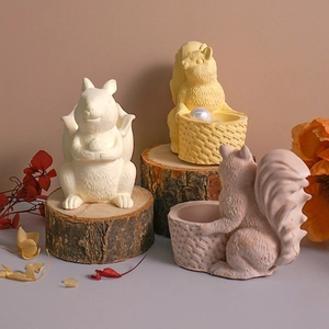Detailed squirrel figurines for resin molds with textured fur and storage basket
