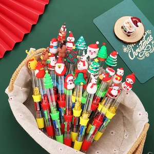 Christmas theme multi-color ballpoint pens with Santa and reindeer topper decorations