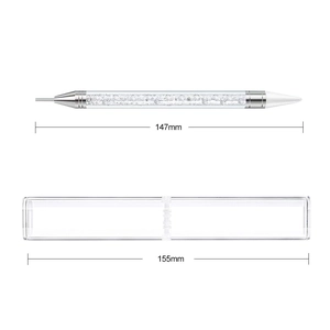 Detailed size specifications for double-ended acrylic nail dotting pen with storage case