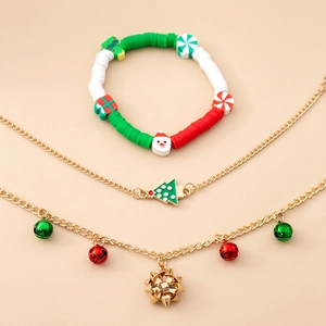 Detailed view of Christmas jewelry set with Santa Claus charms and colorful beads