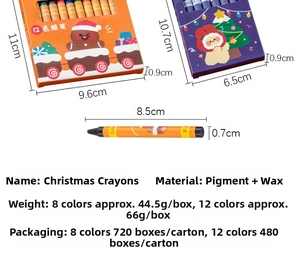 Detailed size specifications for the 8 and 12-color Christmas crayon gift set for kids
