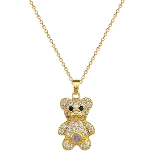 Gold plated titanium steel necklace featuring a sparkling teddy bear pendant with crystals