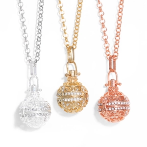 Collana Con Pendente A Sfera Cava In Rame Vintage Strass Bianco Armonia Gravidanza Gabbia Gioielli Per Donna