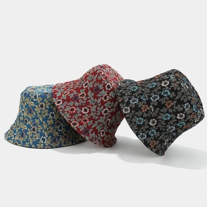 Floral reversible bucket hat in vintage jacquard fabric, set of three stylish colors
