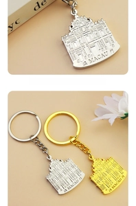 Detail of Macau Ruins of St. Paul keychain with 3D relief in gold and silver finish