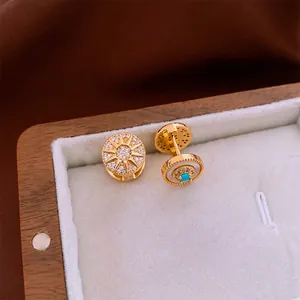 Vintage Hoop Earrings Copper Real Gold Plated Zircon Mother Of Artificial Pearl Turquoise Sunburst Texture Elegant Jewelry Women