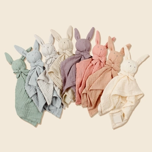 Baby Rabbit Security Blanket Soft Muslin Cotton Animal Snuggle Toy Newborn Comforter Bedtime Sleep Buddy Soothing