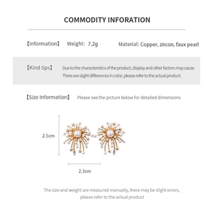 Detailed size and material specification chart for gold plated zircon pearl earrings