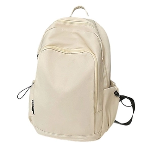 Minimalist beige backpack with large capacity and multi-pocket design for students