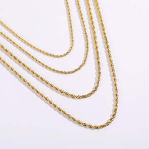 Golden stainless steel rope chains in four different thicknesses for layering necklaces
