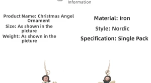 Detailed size specifications for the painted iron angel Christmas tree hanging ornament