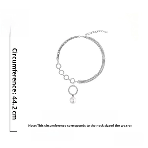 Silver-tone geometric ring necklace with pearls and rhinestones, weight 18.3g length 44.2cm