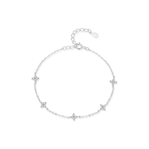 Elegant S925 sterling silver clover bracelet with sparkling diamonds and fringe tassels