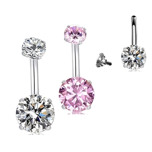 Double Round Cubic Zirconia Belly Piercing Ring 316L Stainless Steel Navel Stud Body Jewelry For Women