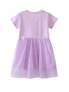 Robe princesse violette à manches courtes pour filles avec jupe en tulle pour les fêtes