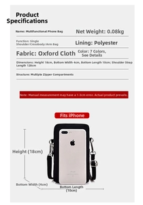 Détails du mini sac à bandoulière en tissu Oxford avec plusieurs compartiments et dimensions