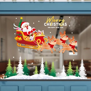 Christmas Window Stickers Static Cling PVC Santa Claus Reindeer Sleigh Pine Trees Festive Glass Decoration Holiday