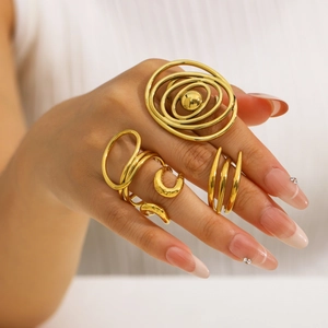 Minimalist chunky 18K gold plated stainless steel irregular open rings for women set