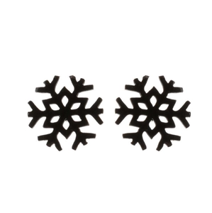 Minimalist black stainless steel snowflake stud earrings with a hollow-out floral center