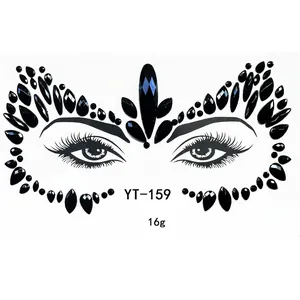 Detail of YT-159 black acrylic face jewels for artistic eye makeup and party decoration