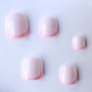 Unghie piedi finte corte quadrate stile francese rosa con punte rosa acceso