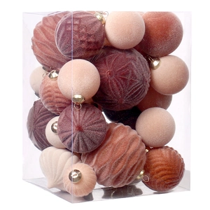 35-piece velvet Christmas ball set in pink and burgundy for tree decoration