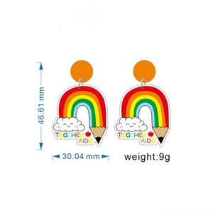 Boucles d'oreilles arc-en-ciel en acrylique pour enseignante, avec pomme et crayon, 46,61mm