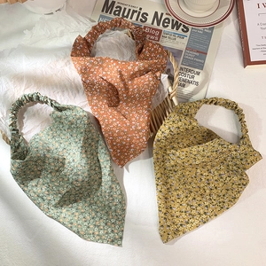 Floral elastic headscarf set in green, orange and yellow with minimalist ins-style decor