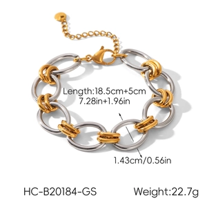Vue détaillée du bracelet gourmette en acier inoxydable bicolore avec fermoir mousqueton