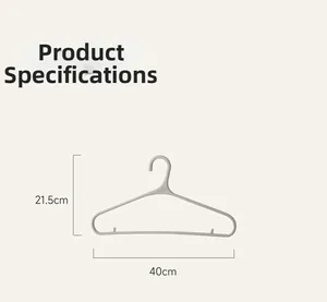 Minimalist light gray plastic clothes hanger with non-slip hooks and 40cm width detail