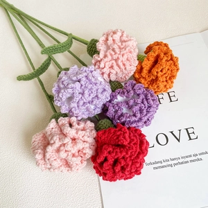 Handmade crochet carnation bouquet with colorful knitted flowers for Mother's Day gifts