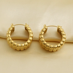 Boucles D'oreilles Créoles Texturées Plaquées Or 18K Acier Inoxydable Vintage Français Bijoux Pour Femmes