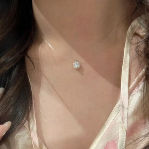 Collana minimalista con ciondolo tondo in zircone su filo di nylon trasparente