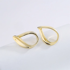Minimalist 14K gold plated teardrop geometric earrings with a polished twisted design