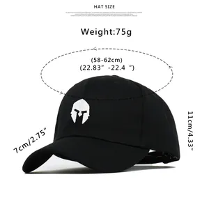 Tabella taglie dettagliata per cappello da baseball nero Spartan ricamato, testa 58-62cm