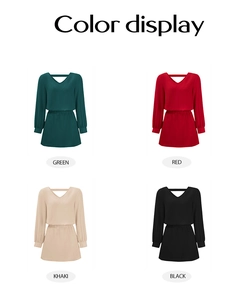 Aperçu des couleurs pour robe courte à manches longues et col en V en vert, rouge, kaki et noir