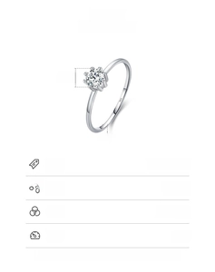 Detailed specs of S925 sterling silver ring with 4mm solitaire cubic zirconia stone