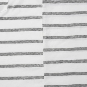 Macro shot of grey and white horizontal striped cotton knit fabric with fine stitching