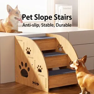 Wooden Pet Stairs Non Slip Dog Steps For High Bed And Sofa Climbing Ladder With Paw Cutout Design For Small Dogs Cats