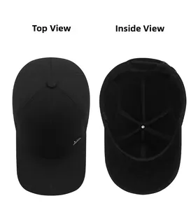 Detail view of black thermal baseball cap showing premium woven fabric and inner lining