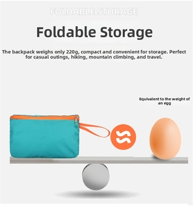 Foldable storage backpack weighing only 220g compared to an egg for extreme lightness