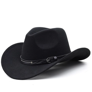 Western Cowboy Hat Felt Fedora Jazz Wide Brim Hat With Leather Belt Buckle For Men Women Outdoor Travel