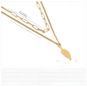 Detailed size specifications of the gold stainless steel double layer feather necklace