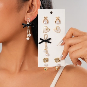 Legierung Strass Herz Schleife Hängeohrringe Mit 925 Sterling Silber Ohrstecker Und Kunstperlen Für Damen