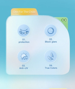 Detail showing lens protection features including anti-UV and glare blocking for kids sunglasses