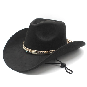 Cappello western nero in pelle scamosciata con fascia intrecciata e dettaglio in turchese