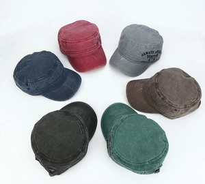 Various colors of vintage washed cotton flat top caps with Always Awake embroidery