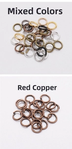 Detailed view of mixed color and red copper jump rings for DIY jewelry making