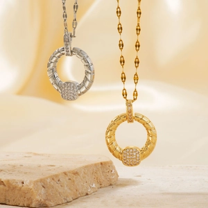 Minimalist Copper Round Circle Pendant Necklace With Rhinestones Gold Silver Electroplated Spiral Texture Fashion Jewelry For Women Gift