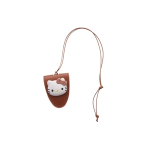 Brown leather Hello Kitty cat necklace with adjustable lanyard strap for daily use